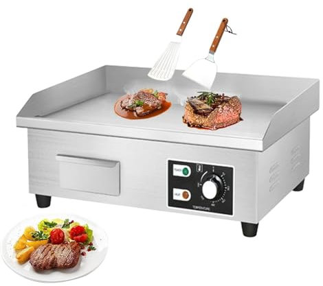 forplubossmmp Piastra Elettrica Commerciale 1500w/2500w/3000w, Griglia Elettrica Teppanyaki in Acciaio Inox con Deflettore Rialzato E Foro Radiante, Piastra per Grigliare Hamburger E Bacon,2500W