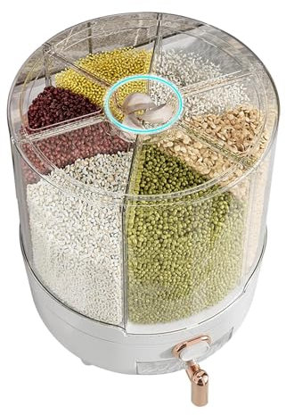 Dispensador giratorio de alimentos, dispensador de arroz, contenedor de diseño transparente, dispensador de cereales giratorio de 360°, control de porciones, sellado hermético para arroz, granos,
