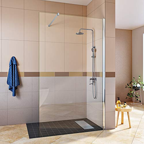 SIRHONA Porte de Douche Coulissante 110x200 cm, Verre Trempé 8mm Transparent, Isolation Thermique, Étanche, Barre en Acier Inoxydable, Montage Murale Réglable -15mm, Design Moderne pour Salle de Bain