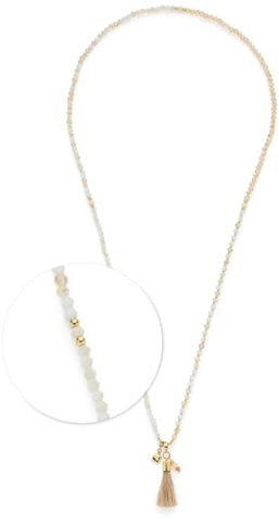 JEWELS BY LEONARDO Halskette Donna • lange Endlos-Kette aus goldfarbenem Edelstahl • Glasperlenkette in sanften Beigetönen • Quasten-Anhänger • 80 cm Länge • Schmuck Geschenk für Frauen • 024897