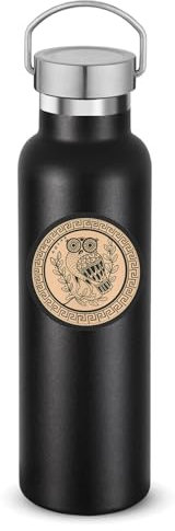 Ancient Athenian Amphora Owl Black Stainless Steel Water Bottle Vacuum Insulated Double Wall Travel Bottle Black