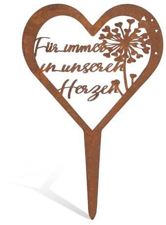 Graplan Wetterfest Grabstecker Herz Grabschmuck Trauerdekoration Metall Stahl Rost Grabdekoration Wetterfest Grabdeko Friedhof Deko für Gärten Höfe Friedhofsdeko