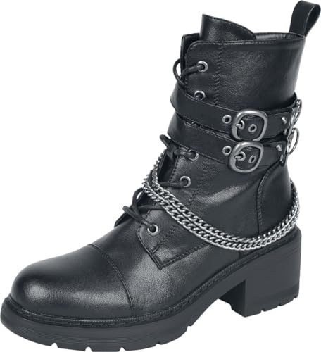 Rock Rebel by EMP Damen Schwarze Boots mit Schnürung und optischer Kette