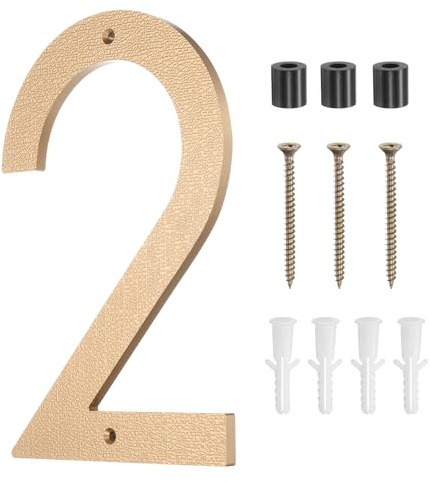 sourcing map Numéros de maison modernes pour l'extérieur, 25,4 cm, grands numéros d'adresse flottants en métal avec kit de clous pour appartement, bureau, hôtel, chambre (doré, numéro 2)