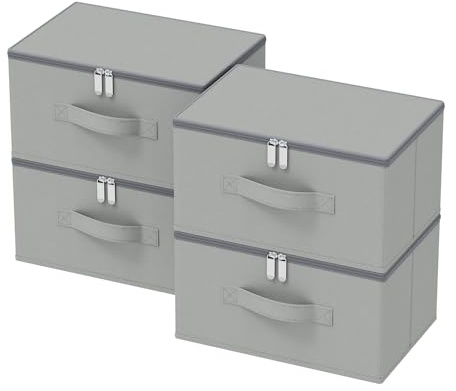 GUOHNHE Scatole Portaoggetti con Coperchi, 30x20x16 cm, Grigio, Set di 4