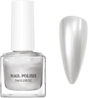 Pearl Nail Varnish - White Nail Polish - Quick Dry Glitter Nail Polish Long Lasting - No UV Light Needed & Smooth and Easy to Use - Breathable Nail Varnish Non Toxic & Gifts for Women