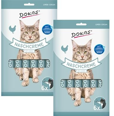 Dokas Nasch-Creme mit Leber für Katzen – 2 x 90g + Gratis-Sachet mit Käse (15g) | Cremiger Snack mit Hühnerleber & Hühnerbrustfilet | Belohnung & Topping | Ergänzungsfutter