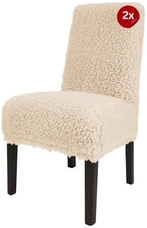 Scheffler Home Stuhlhussen Natur 2er Set Puma Teddy | Kuschelige Stuhlbezüge, weich und wärmend, für Polsterstühle und Esszimmerstühle, Öko-Tex zertifiziert