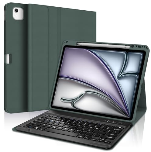 SENGBIRCH Funda con teclado para iPad Pro 12.9 6ª/5ª/4ª/3ª generación, teclado desmontable con diseño del Reino Unido, funda para iPad Air de 13 pulgadas 2025 M3/2024 M2, verde