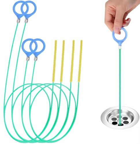 Desatascador de desagües en espiral, 4 unidades en espiral de acero antirotura, revestimiento de nailon, 90 cm, 130 cm, desatascador de desagües y atrapa el pelo, para bañera, alcantarillado y lavabo
