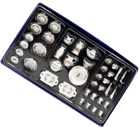 GARVALON Mini Vajilla de Cerámica en Miniatura 1/12 para Decoración de Casas de Muñecas Modelo de Vajilla Detallado para Suministros de Cocina en Miniatura y Escenarios de Juego