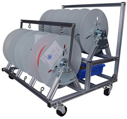 Cable Reel Holder And Dispenser,4/6 Axle Wire Spool Holder Cart with Wheels, Silver Reel Dispenser for Electrical Cables, Industrial Wire Rack with Independent Bearings (6 Reels)