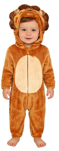 Runhomal Pojke barn unisex djur kostym baby flanell jumpsuit med huva halloween kväll cosplay plyschkostym brun lejon 3–4 år
