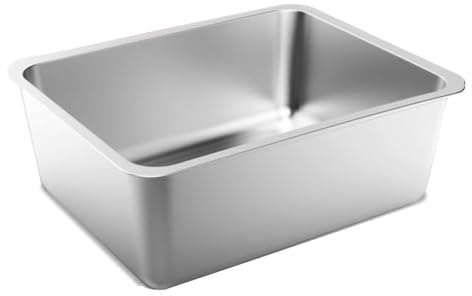 ISTOVO Rostfritt Stål Kattsandlåda, 17,5 X 13,5 X 6 Tum, Luktsäker Strölåda, Non-Stick, Lätt Att, Rostbeständig