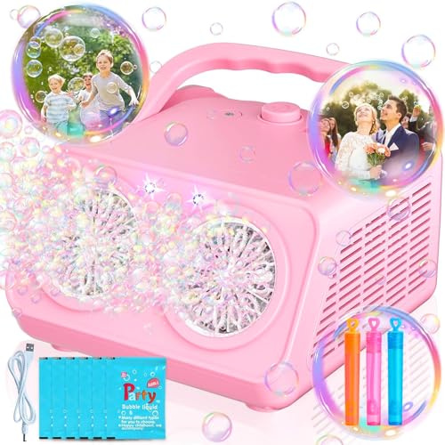 Bubble Machine - 22000+ Bubbles Per Minute, Automatic Bubble Maker, Bubble Machine for Kids, Portable Bubble Machine, Powered by USB or Batteries, Outdoor Indoor Birthday Party (Pink)