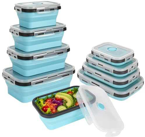 YYTECH 4 fiambreras plegables con tapa, fiambreras plegables de silicona con tapa, para almacenamiento de alimentos (350/500/800/1200 ml)