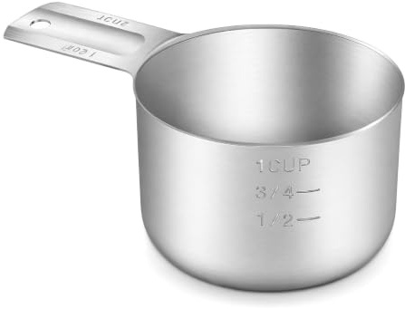 QIANSSE Stainless Steel Measuring Cup | 1 Cup/240ml with Grams Scale Metal Measure Cups for Baking Cooking Dog Food, Dishwasher Safe