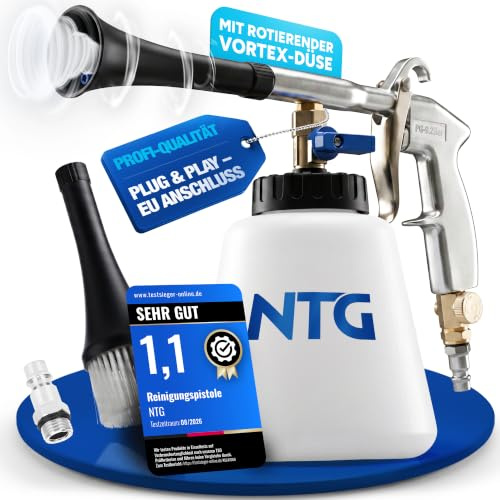 NTG Tornado Rengöringspistol med Vortex virvlingsmunstycke – djuprengöring med tryckluft – 1 000 ml behållare, tryckluftspistol med metallhölje – Tornado perfekt för bil, verkstad och hushåll