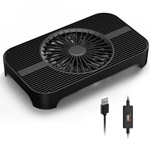 GSCOLER X3-V2 Router Cooling Pad, 140mm USB Fan, 3-Speed, Black | Quiet cooling stand for mini PCs and AV equipment, with up to 75.8 CFM airflow, 80 cm USB cable and anti-slip feet