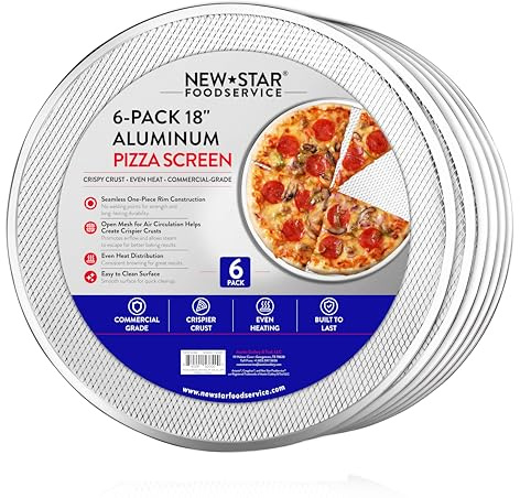 New Star Foodservice Restaurant-Grade Seamless Aluminum Pizza Baking Screen, 18 Inch, Pack of 6