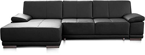 CAVADORE Bettsofa Corianne in Echtleder / Ecksofa inkl. Schlaffunktion und verstellbaren Armlehnen / 282 x 80 x 162 / Echtes Leder, schwarz