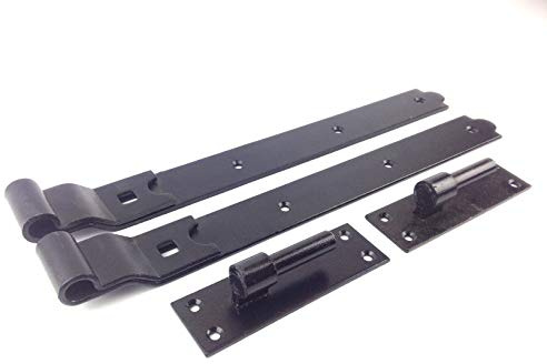 Wyre Direct Cranked Gate Hinges - Heavy-Duty Hook and Band Hinges for Wooden Garden, Farm & Barn Doors - Black, 450mm (18), 1 Pair