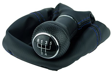 Schaltsack & Schaltknauf für VW Golf 2 3 4 Polo 6N für Passat 35i - 5 Gang - Schwarz - Blau - Chrom - Schaltmanschette Schalthebel Manschette für Schaltung - Knauf Hebel Schaltgetriebe 12mm - A0254-12
