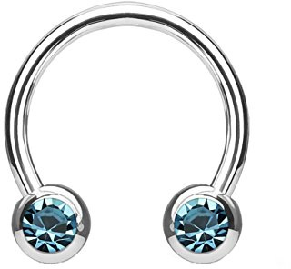 beyoutifulthings Hufeisen-Ring 2 ZIRKONIA Universal-Piercing Brust Nippel Nase Septum Ohr Helix Cartilage Edelstahl Silber 1,2/1,6mm 10/12mm