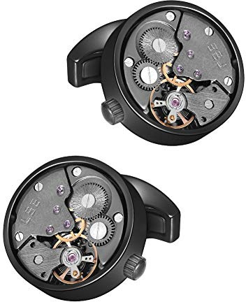MERIT OCEAN Cuff Links Mens Steampunk Movement Shape, Cufflinks for Men Mens Shirt Vintage Gears, Cufflinks for Business Wedding Valentine's Day Gift (Black in the Middle)