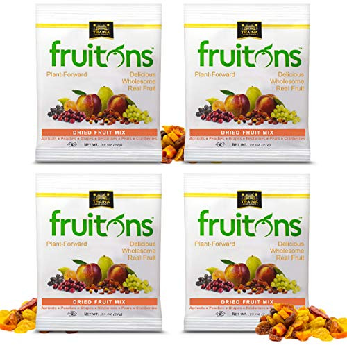 Traina Home Grown Fruitons Sun Dried Fruit Mix Apricots, Peaches, Grapes, Nectarines, Pears, Cranberries - Non GMO, Gluten Free, .75 oz bags (Pack of 18)
