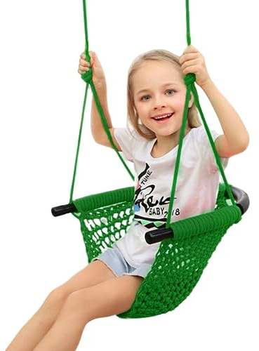 JKsmart Swing Seat for Kids Heavy Duty Rope Play Secure Children Swing Set,Perfect for Indoor,Outdoor,Playground,Home,Tree,with Snap Hooks and Swing Straps,440 lbs Capacity,Green