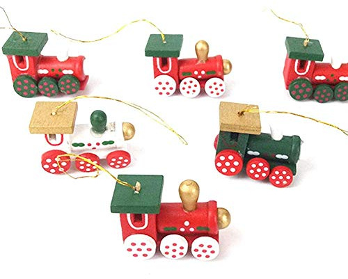 Bkrdty Hölzerner Weihnachtszug 6 stücke Weihnachten Holzeisenbahn Mini Weihnachten Deko mit Seil zum Weihnachten Vitrine Fenster Desktop Dekoration