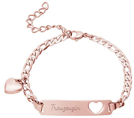 Mondgold Armkettchen aus Roségold-Edelstahl 18K mit ausgestanztem Herzsymbol und Trauzeugin Gravur, Schmuck Geschenk zur Hochzeit, Damen Schmuck