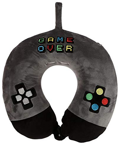 Close Up Game Over Resteazzz Velboa Plüsch Nackenkissen - schwarz/grau, Bestickt, 95% Polyester/5% Elasthan, mit Memoryfoamfüllung