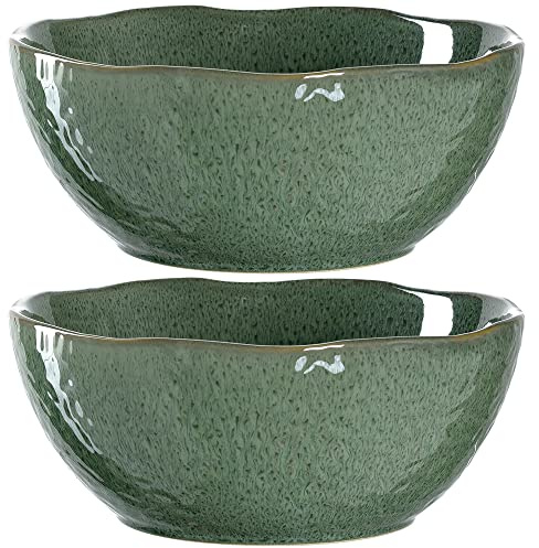 Leonardo Matera Keramik-Schalen, 2-er Set, spülmaschinengeeignete Salat-Schüsseln, 2 runde Schalen aus Steingut, grün, Ø 23,5 cm, 2600 ml, 018585