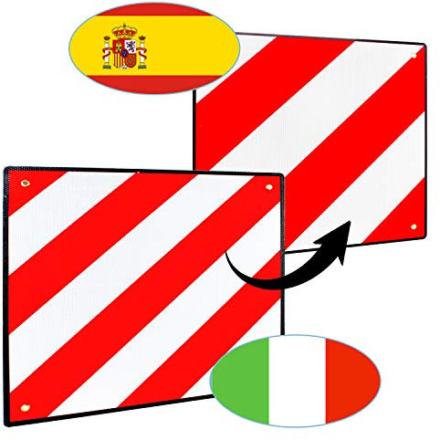 VINGO Premium Warntafel, 2in1 50x50cm Aluminium Warntafel für Italien und Spanien, Reflektierend rot-weiß Warnschild für Heckanhänger, Wohnwagen, Anhänger, Fahrradträger