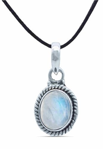mantraroma Kettenanhänger 925 Silber Mondstein weißer Stein schimmer Edelstein Kettenanhänger Damen Sterling Silber Halskette Anhänger Geschenk (MAH-156-04)