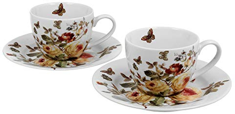 Duo Espressotassen 2er Set Zahra 110ml Espresso-Tassen Mokkatassen aus Porzellan Untertassen Unterteller Mokka-Tassen Geschenk Tasse für Kaffee Espresso Mokka Geschenkverpackung Geschenkbox