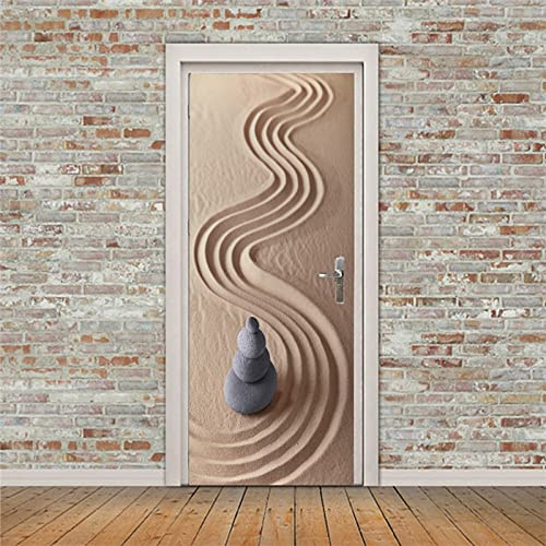 A.Monamour 3D Door Stickers for Interior Doors Zen Sand Garden Meditation Stone Concept For Balance Harmony Relaxation Vinyl Waterproof Self Adhesive Door Mural Decals for Bedroom Office 85 x 215 cm