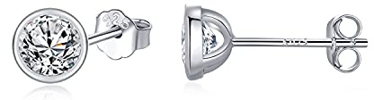 SNORSO Boucles d'oreilles Femme en Argent 925 Avec Zircone Cubique, Clous d'oreilles Rondes Cristaux de Swarovski Elements pour Femme Fille, Couleur Argent/Or jaune/Or Rose, Diamètre 3/4/5/6mm