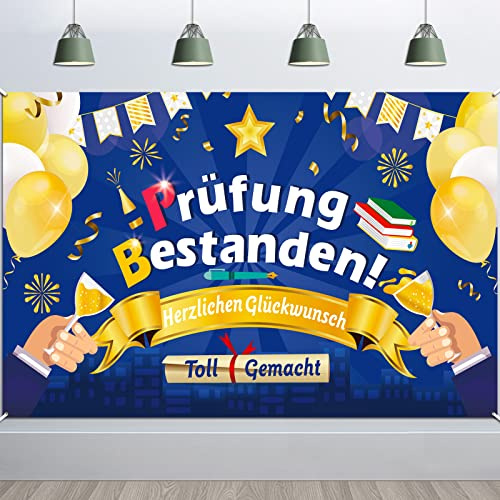 DPKOW Prüfung Bestanden Banner für Gratulation Abschluss Deko, Herzlichen Glückwunsch Hintergrund Banner für Prüfung Bestanden Dekoration für ABI Bachelor Master Diplom Ausbildung, 185 * 110cm
