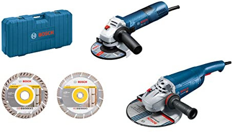 Bosch Professional Set di smerigliatrici angolari GWS 22-230 J + GWS 7-125 (incl. 2 dischi diamantati (125 & 230 mm), in valigetta)