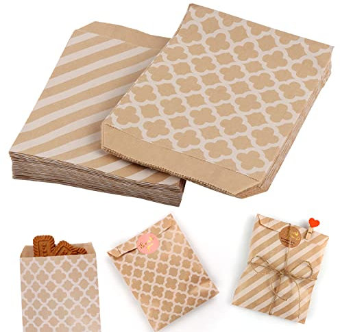 100 Candy-Bar Tüten Papiertüten Süßigkeiten Tüten für Ostern Hochzeit Zubehör Kindergeburtstag 2 Designs mit je 50 Geschenktüten (Streifen & vierblättriges Kleeblatt)