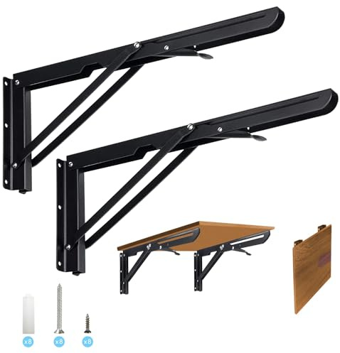 2 Piezas Escuadras Abatibles 400mm - Herrajes para Mesas Plegables, Soporte Estantería, Bisagra Abatible, Escuadras para Estanterías, Soporte Estantería Plegable, Carga Máxima 55 kg