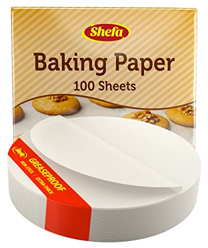 SHEFA 100 Pcs Premium Quality Circle Baking Paper Sheets Grease Proof Parchment Paper Bake Cake precut Ready Cut for Oven Tray Value Pack