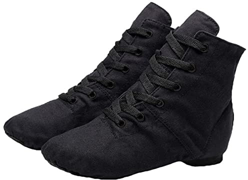 Toile Jazz Chaussures Ballet Yoga Danse Bottines Semelle Fendue À Lacets Respirant pour Enfant Adulte Femme,Noir,45 EU