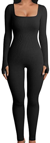 JOJJJOJ Damen Sport Workout Jumpsuit Lang Eng Yoga Bodysuit Playsuits Overall Stretch Langarm Bodycon Sportanzug Hosenanzug Trainingsanzug