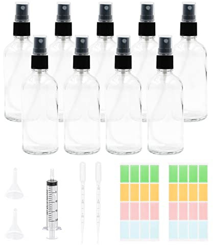 9 Stück 100ml Sprühflasche Glas, Transparente Parfüm Zerstäuberflasche Leere Sprühflasche zum Befüllen, Klein Tragbar Parfüm Zerstäuber für Unterwegs Ätherisches Öle Kosmetik Aromatherapie (9 X 100ml)