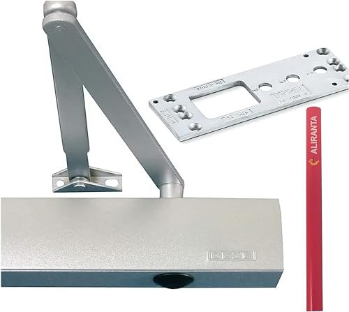 GEZE TS 2000 V BC Silber Gestängetürschließer für einflügelige Türen bis 1250 mm Flügelbreite mit Gestänge und Montageplatte/Set 3 in 1