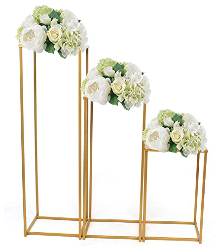 Vase Column Stand Wedding Flower Rack Decorative Wedding Columns Pillars Detachable Decorative Gold Flower Display Rack Stand for Wedding Decorations, Reception Decor etc. (3PCS (15.7+23.6+31.9inch))